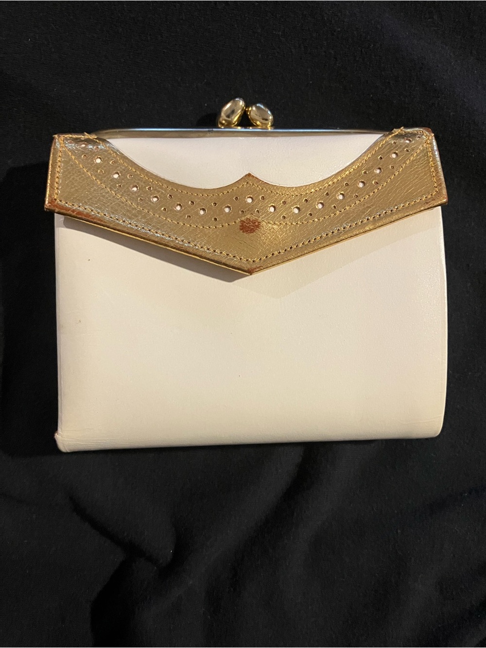 Elegant White Wallet with Gold-Accent Flap